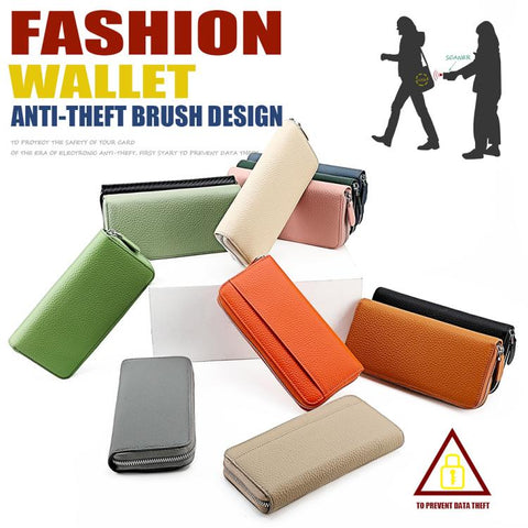 Genuine Leather RFID Anti-theft Accordion Zipper Coin Purse