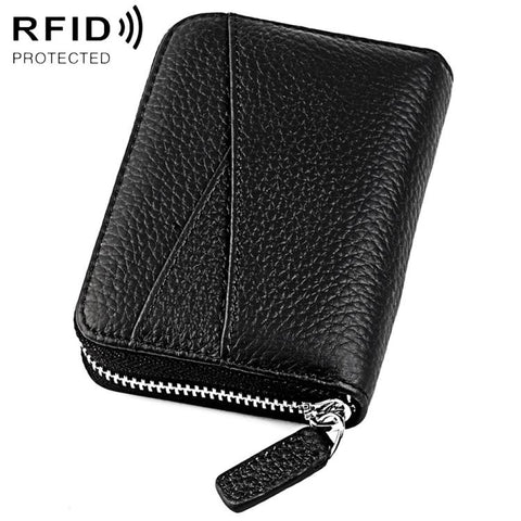 KB23 RFID Accordion Multi-card Slot Genuine Leather Zipper Card Bag