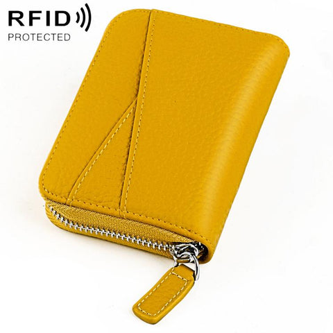 KB23 RFID Accordion Multi-card Slot Genuine Leather Zipper Card Bag