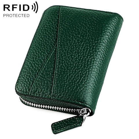 KB23 RFID Accordion Multi-card Slot Genuine Leather Zipper Card Bag