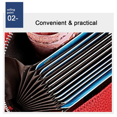 KB23 RFID Accordion Multi-card Slot Genuine Leather Zipper Card Bag