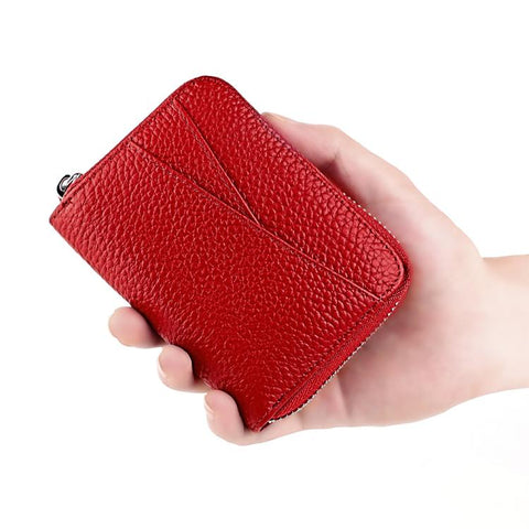 KB23 RFID Accordion Multi-card Slot Genuine Leather Zipper Card Bag