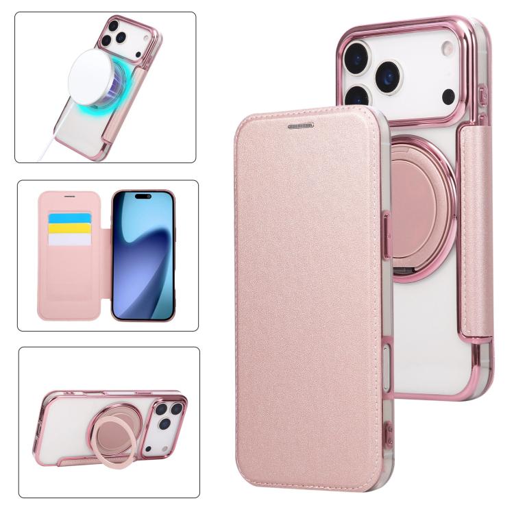 Ultra-thin Rotation Holder Magnetic Plating Vegan Leather Phone Case, For iPhone 18 Pro / 17 Pro, For iPhone 18 Pro Max / 17 Pro Max, For iPhone 17e / 16e, For iPhone 17, For iPhone Air, For iPhone 16 Pro Max
