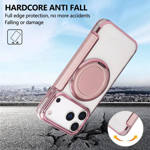 Ultra-thin Rotation Holder Magnetic Plating Vegan Leather Phone Case, For iPhone 18 Pro / 17 Pro, For iPhone 18 Pro Max / 17 Pro Max, For iPhone 17e / 16e, For iPhone 17, For iPhone Air, For iPhone 16 Pro Max