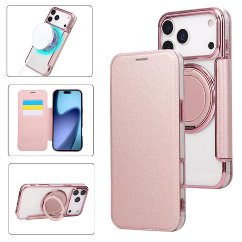 Ultra-thin Rotation Holder Magnetic Plating Vegan Leather Phone Case, For iPhone 18 Pro / 17 Pro, For iPhone 18 Pro Max / 17 Pro Max, For iPhone 17e / 16e, For iPhone 17, For iPhone Air, For iPhone 16 Pro Max