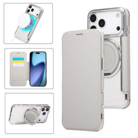 Ultra-thin Rotation Holder Magnetic Plating Vegan Leather Phone Case, For iPhone 18 Pro / 17 Pro, For iPhone 18 Pro Max / 17 Pro Max, For iPhone 17e / 16e, For iPhone 17, For iPhone Air, For iPhone 16 Pro Max