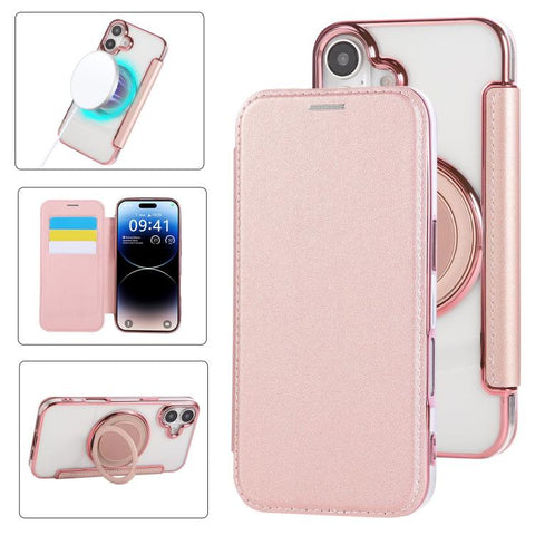 Ultra-thin Rotation Holder Magnetic Plating Vegan Leather Phone Case, For iPhone 18 Pro / 17 Pro, For iPhone 18 Pro Max / 17 Pro Max, For iPhone 17e / 16e, For iPhone 17, For iPhone Air, For iPhone 16 Pro Max