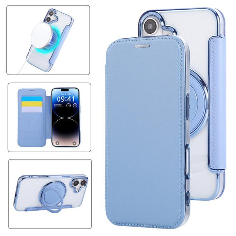 Ultra-thin Rotation Holder Magnetic Plating Vegan Leather Phone Case, For iPhone 18 Pro / 17 Pro, For iPhone 18 Pro Max / 17 Pro Max, For iPhone 17e / 16e, For iPhone 17, For iPhone Air, For iPhone 16 Pro Max