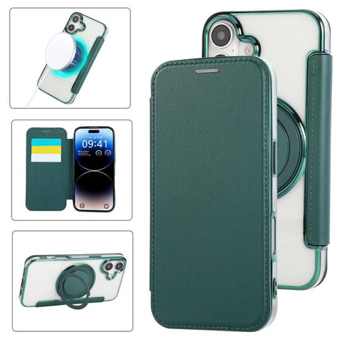 Ultra-thin Rotation Holder Magnetic Plating Vegan Leather Phone Case, For iPhone 18 Pro / 17 Pro, For iPhone 18 Pro Max / 17 Pro Max, For iPhone 17e / 16e, For iPhone 17, For iPhone Air, For iPhone 16 Pro Max