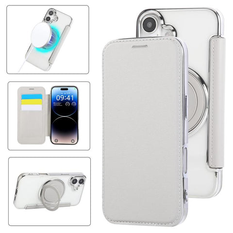 Ultra-thin Rotation Holder Magnetic Plating Vegan Leather Phone Case, For iPhone 18 Pro / 17 Pro, For iPhone 18 Pro Max / 17 Pro Max, For iPhone 17e / 16e, For iPhone 17, For iPhone Air, For iPhone 16 Pro Max