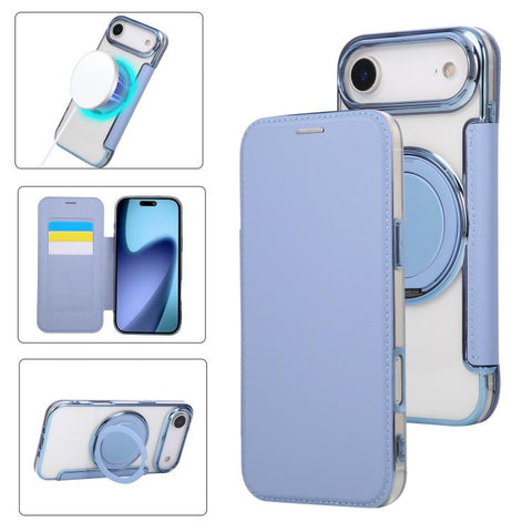 Ultra-thin Rotation Holder Magnetic Plating Vegan Leather Phone Case, For iPhone 18 Pro / 17 Pro, For iPhone 18 Pro Max / 17 Pro Max, For iPhone 17e / 16e, For iPhone 17, For iPhone Air, For iPhone 16 Pro Max