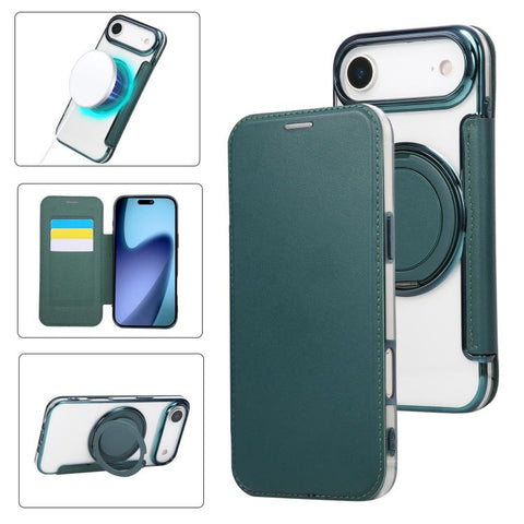 Ultra-thin Rotation Holder Magnetic Plating Vegan Leather Phone Case, For iPhone 18 Pro / 17 Pro, For iPhone 18 Pro Max / 17 Pro Max, For iPhone 17e / 16e, For iPhone 17, For iPhone Air, For iPhone 16 Pro Max