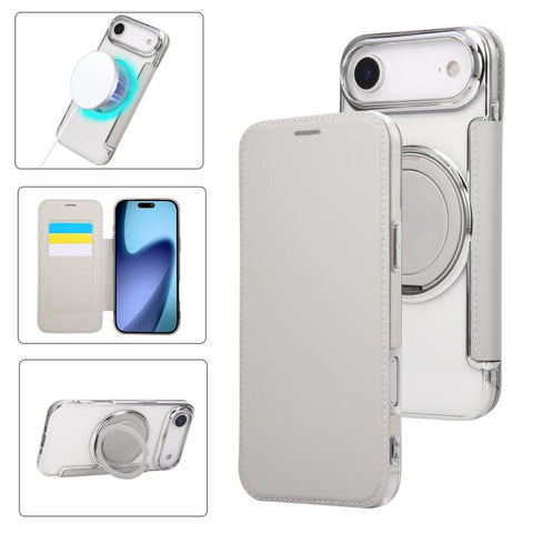 Ultra-thin Rotation Holder Magnetic Plating Vegan Leather Phone Case, For iPhone 18 Pro / 17 Pro, For iPhone 18 Pro Max / 17 Pro Max, For iPhone 17e / 16e, For iPhone 17, For iPhone Air, For iPhone 16 Pro Max
