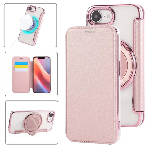 Ultra-thin Rotation Holder Magnetic Plating Vegan Leather Phone Case, For iPhone 18 Pro / 17 Pro, For iPhone 18 Pro Max / 17 Pro Max, For iPhone 17e / 16e, For iPhone 17, For iPhone Air, For iPhone 16 Pro Max