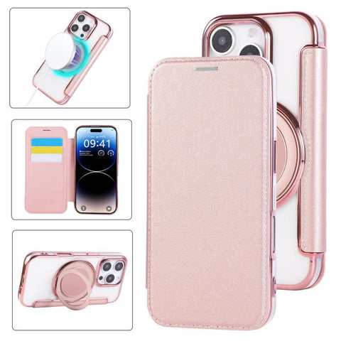 Ultra-thin Rotation Holder Magnetic Plating Vegan Leather Phone Case, For iPhone 18 Pro / 17 Pro, For iPhone 18 Pro Max / 17 Pro Max, For iPhone 17e / 16e, For iPhone 17, For iPhone Air, For iPhone 16 Pro Max
