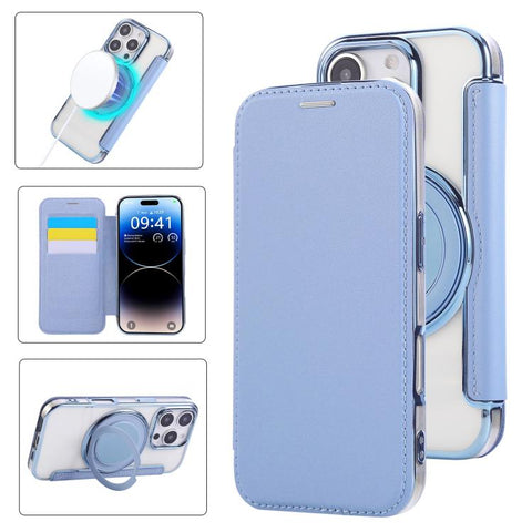 Ultra-thin Rotation Holder Magnetic Plating Vegan Leather Phone Case, For iPhone 18 Pro / 17 Pro, For iPhone 18 Pro Max / 17 Pro Max, For iPhone 17e / 16e, For iPhone 17, For iPhone Air, For iPhone 16 Pro Max