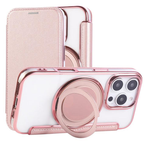 Ultra-thin Rotation Holder Magnetic Plating Vegan Leather Phone Case, For iPhone 16 Pro, For iPhone 16 Plus, For iPhone 16, For iPhone 15 Pro Max, For iPhone 15 Pro, For iPhone 15 Plus / 14 Plus