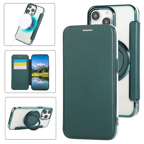 Ultra-thin Rotation Holder Magnetic Plating Vegan Leather Phone Case, For iPhone 15, For iPhone 14 / 13, For iPhone 14 Pro, For iPhone 14 Pro Max, For iPhone 13 Pro Max, For iPhone 13 Pro