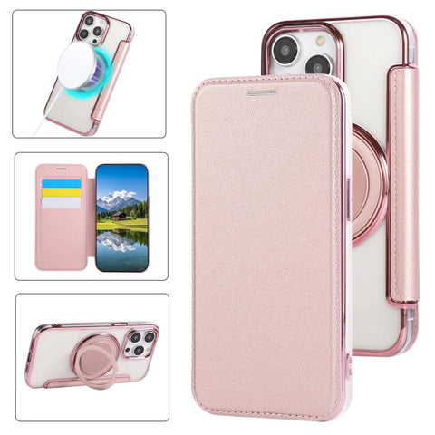 Ultra-thin Rotation Holder Magnetic Plating Vegan Leather Phone Case, For iPhone 15, For iPhone 14 / 13, For iPhone 14 Pro, For iPhone 14 Pro Max, For iPhone 13 Pro Max, For iPhone 13 Pro