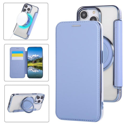 Ultra-thin Rotation Holder Magnetic Plating Vegan Leather Phone Case, For iPhone 15, For iPhone 14 / 13, For iPhone 14 Pro, For iPhone 14 Pro Max, For iPhone 13 Pro Max, For iPhone 13 Pro