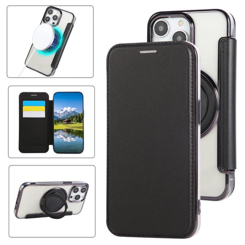 Ultra-thin Rotation Holder Magnetic Plating Vegan Leather Phone Case, For iPhone 12 / 12 Pro, For iPhone 12 Pro Max