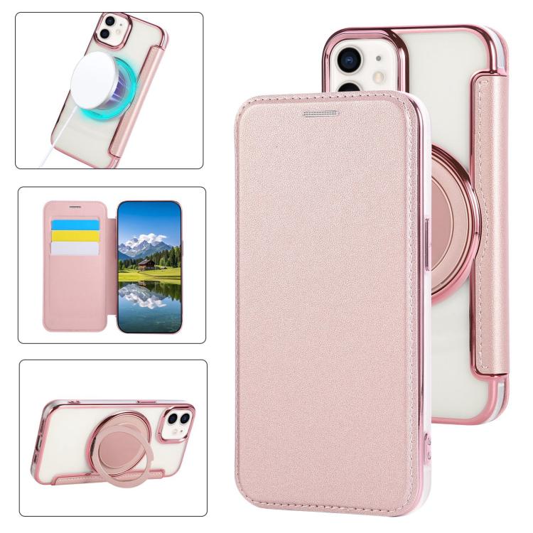 Ultra-thin Rotation Holder Magnetic Plating Vegan Leather Phone Case, For iPhone 12 / 12 Pro, For iPhone 12 Pro Max