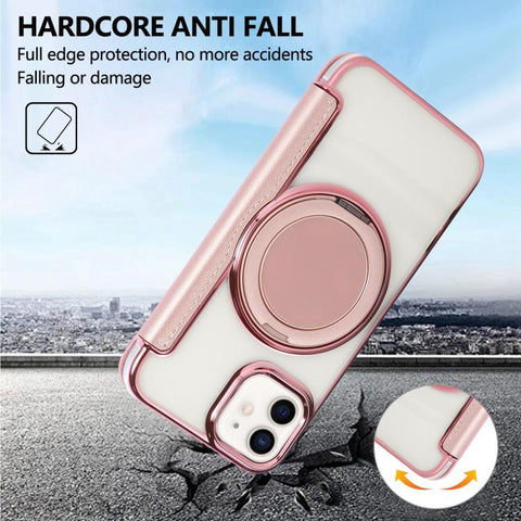 Ultra-thin Rotation Holder Magnetic Plating Vegan Leather Phone Case, For iPhone 12 / 12 Pro, For iPhone 12 Pro Max