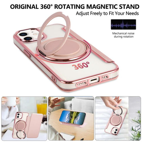 Ultra-thin Rotation Holder Magnetic Plating Vegan Leather Phone Case, For iPhone 12 / 12 Pro, For iPhone 12 Pro Max