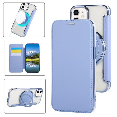 Ultra-thin Rotation Holder Magnetic Plating Vegan Leather Phone Case, For iPhone 12 / 12 Pro, For iPhone 12 Pro Max