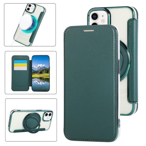 Ultra-thin Rotation Holder Magnetic Plating Vegan Leather Phone Case, For iPhone 12 / 12 Pro, For iPhone 12 Pro Max