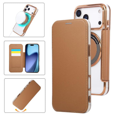 Ultra-thin Magnetic Plating Vegan Leather Phone Case, For iPhone 18 Pro / 17 Pro, For iPhone 18 Pro Max / 17 Pro Max, For iPhone 17, For iPhone Air, For iPhone 16e, For iPhone 16 Pro Max