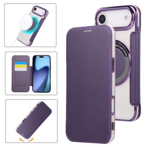 Ultra-thin Magnetic Plating Vegan Leather Phone Case, For iPhone 18 Pro / 17 Pro, For iPhone 18 Pro Max / 17 Pro Max, For iPhone 17, For iPhone Air, For iPhone 16e, For iPhone 16 Pro Max