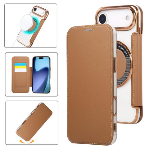 Ultra-thin Magnetic Plating Vegan Leather Phone Case, For iPhone 18 Pro / 17 Pro, For iPhone 18 Pro Max / 17 Pro Max, For iPhone 17, For iPhone Air, For iPhone 16e, For iPhone 16 Pro Max
