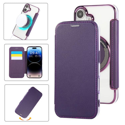 Ultra-thin Magnetic Plating Vegan Leather Phone Case, For iPhone 18 Pro / 17 Pro, For iPhone 18 Pro Max / 17 Pro Max, For iPhone 17, For iPhone Air, For iPhone 16e, For iPhone 16 Pro Max