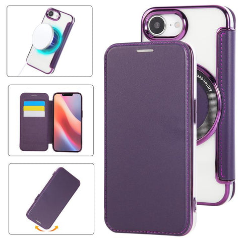 Ultra-thin Magnetic Plating Vegan Leather Phone Case, For iPhone 18 Pro / 17 Pro, For iPhone 18 Pro Max / 17 Pro Max, For iPhone 17, For iPhone Air, For iPhone 16e, For iPhone 16 Pro Max