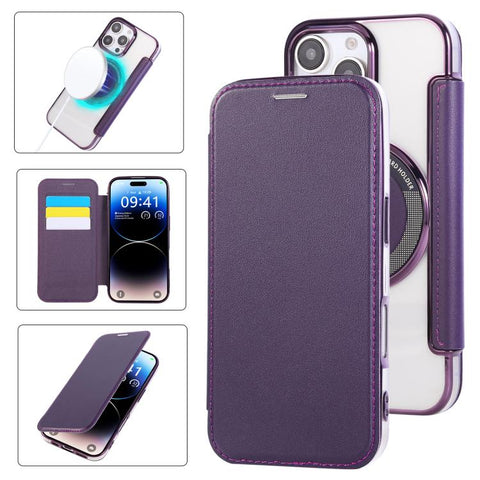 Ultra-thin Magnetic Plating Vegan Leather Phone Case, For iPhone 18 Pro / 17 Pro, For iPhone 18 Pro Max / 17 Pro Max, For iPhone 17, For iPhone Air, For iPhone 16e, For iPhone 16 Pro Max