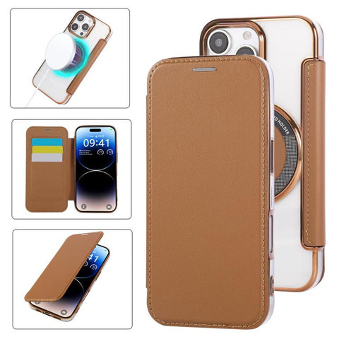 Ultra-thin Magnetic Plating Vegan Leather Phone Case, For iPhone 16 Pro, For iPhone 16 Plus, For iPhone 16, For iPhone 15 Pro Max, For iPhone 15 Pro, For iPhone 15 Plus / 14 Plus