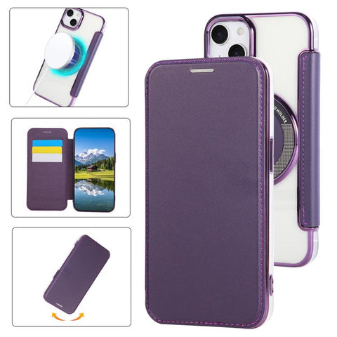 Ultra-thin Magnetic Plating Vegan Leather Phone Case, For iPhone 15, For iPhone 14 / 13, For iPhone 14 Pro, For iPhone 14 Pro Max, For iPhone 13 Pro Max, For iPhone 13 Pro
