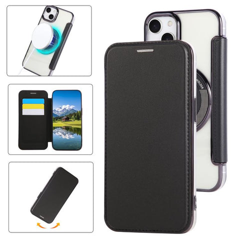 Ultra-thin Magnetic Plating Vegan Leather Phone Case, For iPhone 15, For iPhone 14 / 13, For iPhone 14 Pro, For iPhone 14 Pro Max, For iPhone 13 Pro Max, For iPhone 13 Pro