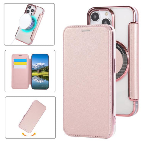 Ultra-thin Magnetic Plating Vegan Leather Phone Case, For iPhone 15, For iPhone 14 / 13, For iPhone 14 Pro, For iPhone 14 Pro Max, For iPhone 13 Pro Max, For iPhone 13 Pro