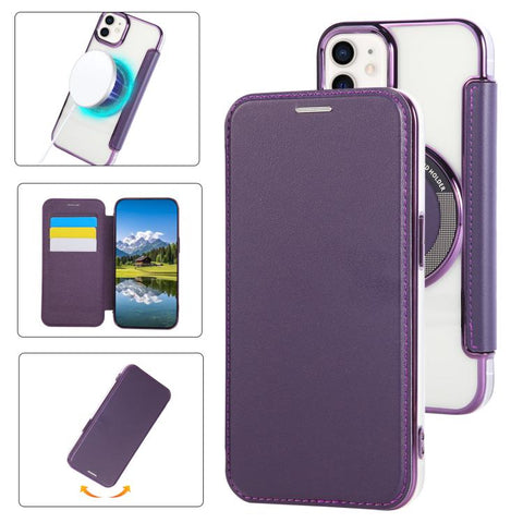 Ultra-thin Magnetic Plating Vegan Leather Phone Case, For iPhone 12 / 12 Pro, For iPhone 12 Pro Max