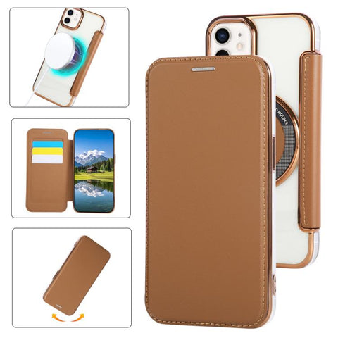 Ultra-thin Magnetic Plating Vegan Leather Phone Case, For iPhone 12 / 12 Pro, For iPhone 12 Pro Max
