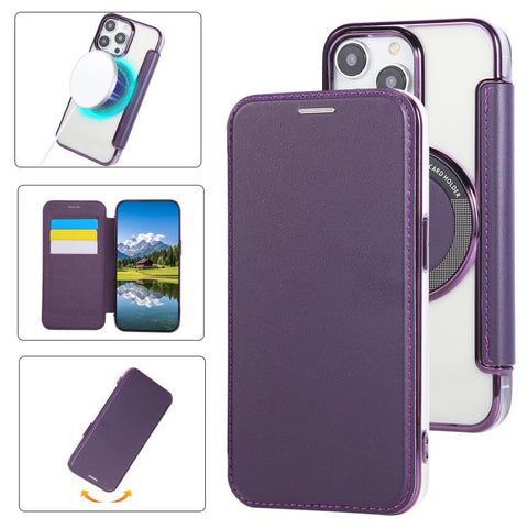 Ultra-thin Magnetic Plating Vegan Leather Phone Case, For iPhone 12 / 12 Pro, For iPhone 12 Pro Max