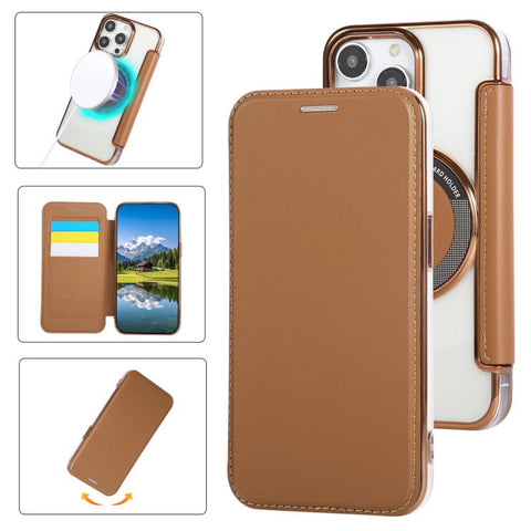 Ultra-thin Magnetic Plating Vegan Leather Phone Case, For iPhone 12 / 12 Pro, For iPhone 12 Pro Max