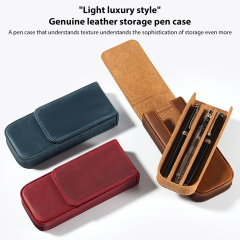 Crazy Horse Leather Magnetic Drawer Style Three Pieces Pencil Case