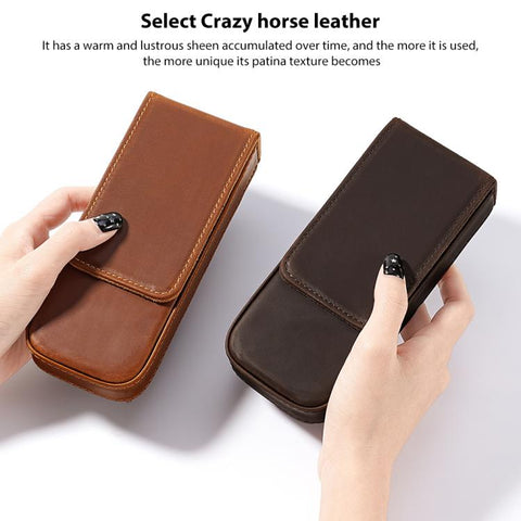 Crazy Horse Leather Magnetic Drawer Style Three Pieces Pencil Case