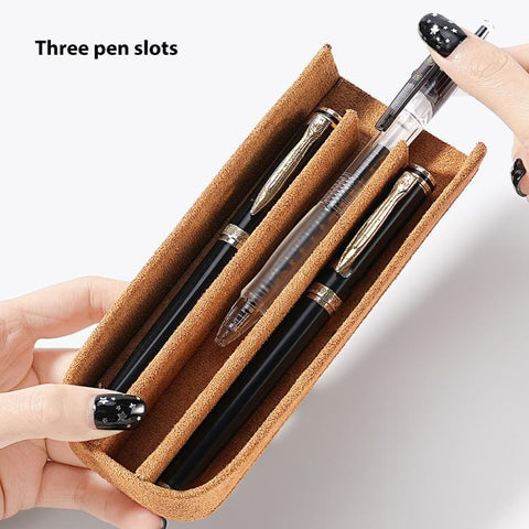 Crazy Horse Leather Magnetic Drawer Style Three Pieces Pencil Case