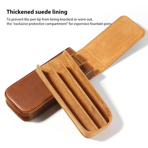 Crazy Horse Leather Magnetic Drawer Style Three Pieces Pencil Case