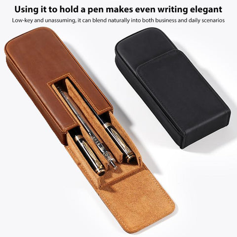 Crazy Horse Leather Magnetic Drawer Style Three Pieces Pencil Case