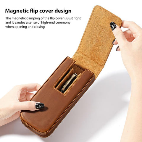 Crazy Horse Leather Magnetic Drawer Style Three Pieces Pencil Case